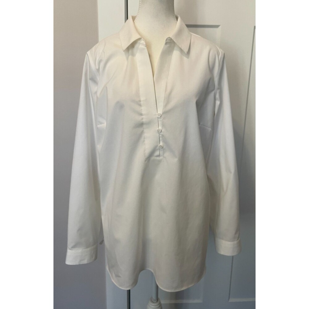 Talbots Womens Tunic TOP Long Sleeve WHITE Wrinkle Resistant Size 14